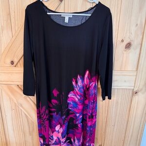 Dana Buchman Black Dress with Pink and Purple Floral Accents